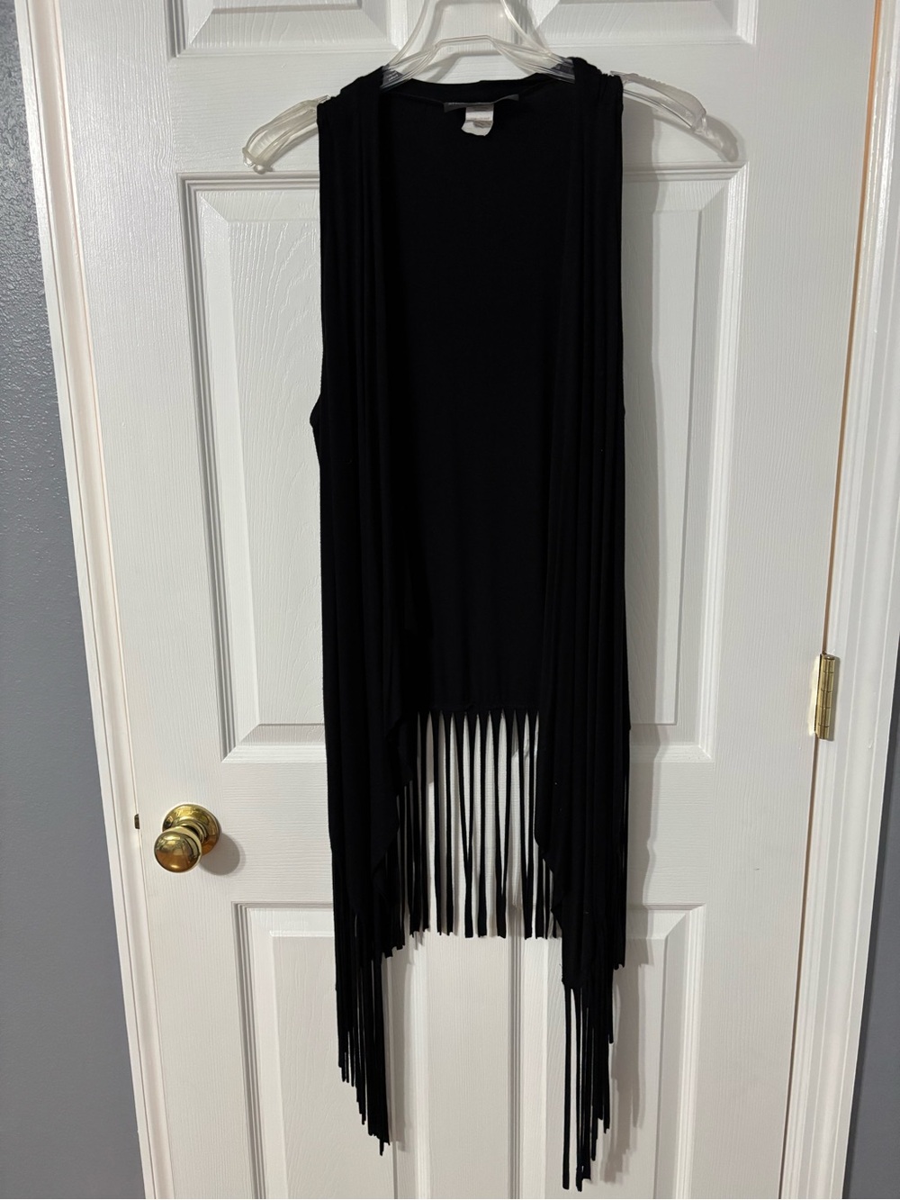 Black Fringe Sleeveless Duster Vest
